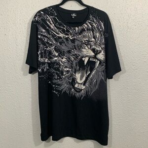 MGM Resorts International Lion Screen Print Black Tee with Rhinestone Details